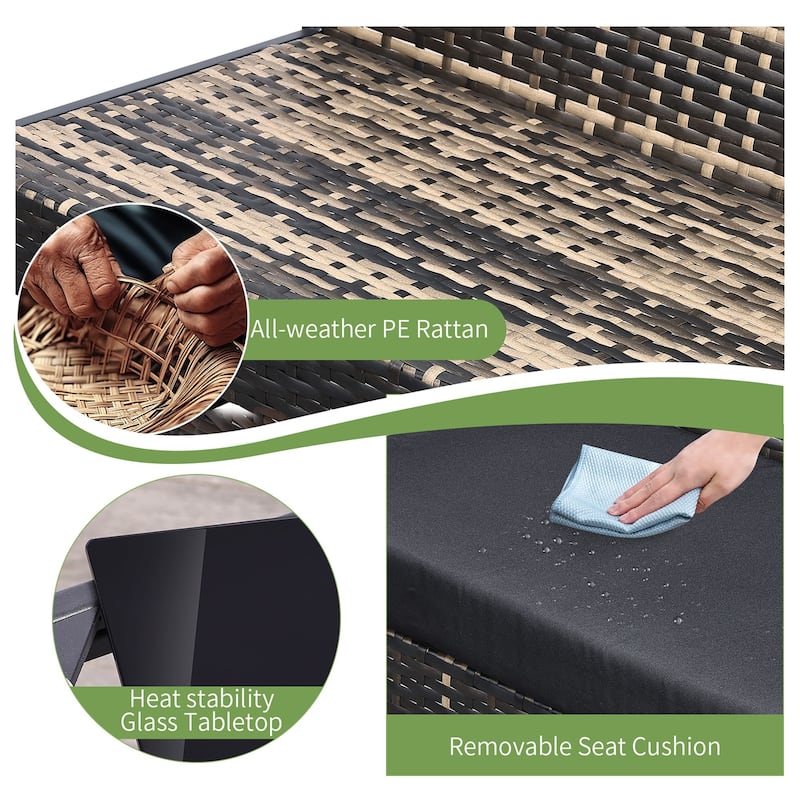 4-Piece Wicker Outdoor Sofa Set, 2 Loveseats, 1 Table, 1 Ice Bucket