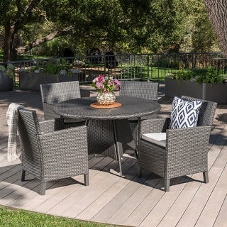 Cypress Outdoor 5-piece Round Wicker Dining Set with Cushions & Umbrella Hole by Christopher Knight Home