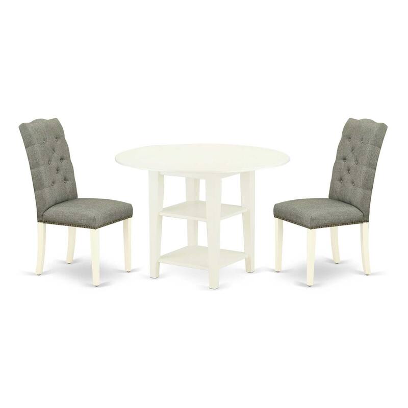 HomeStock 3-Piece Linen White Finish Round Solid Wood Top Dining Table Set