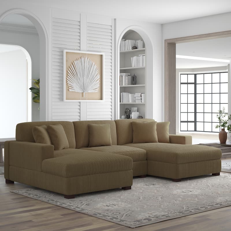 Corduroy Modular Couch Sectional Chaise Lounge Sofa - Camel 3-Piece Chaise Set - Symmetrical