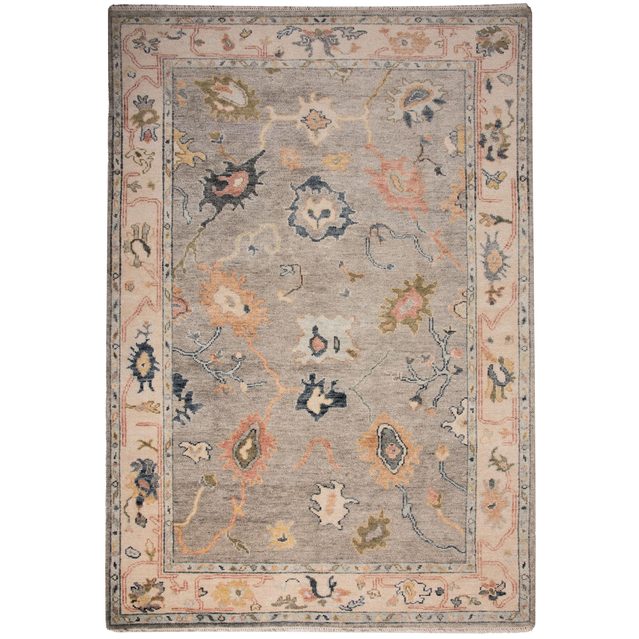 Alora Decor Lush Grey Floral Hand Knotted Traditional Wool Area Rug
