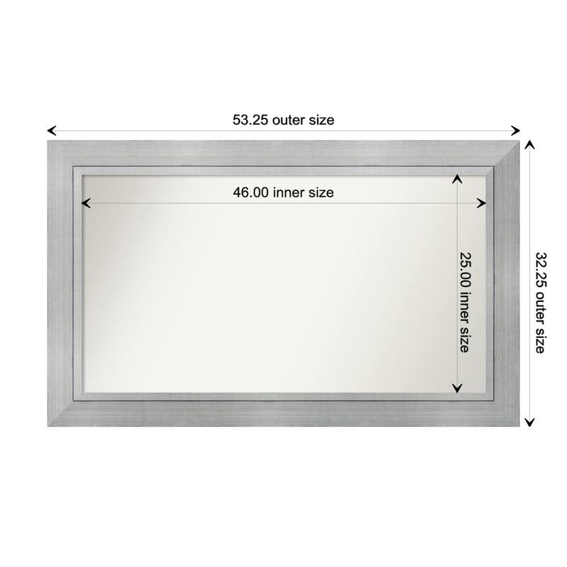 Romano Silver Framed Non-Beveled Custom Wall Mirror, Bathroom Vanity Mirror - Outer Size: 53.25 x 32.25