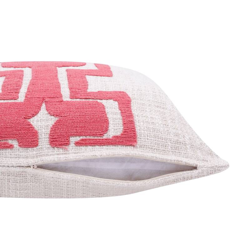 HomeRoots 20" X 20" Coral And Ivory 100% Cotton Geometric Zippered Pillow