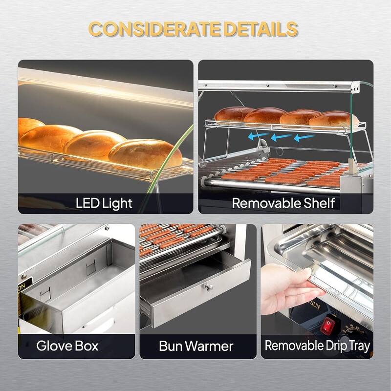 Electric Stainless-Steel Hot Dog Grill Cooker Machine