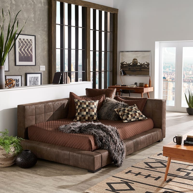 Basingstoke Brown Fabric Full Size Lounger by iNSPIRE Q Modern