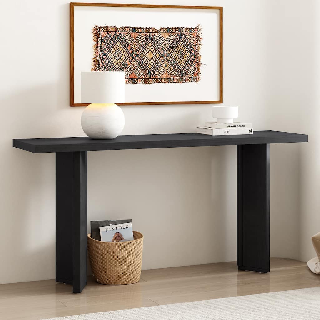 Modern Console Table Sofa Table with Pine Veneer and Geometric Legs Long Entryway Table Hallway Tables for Living Room