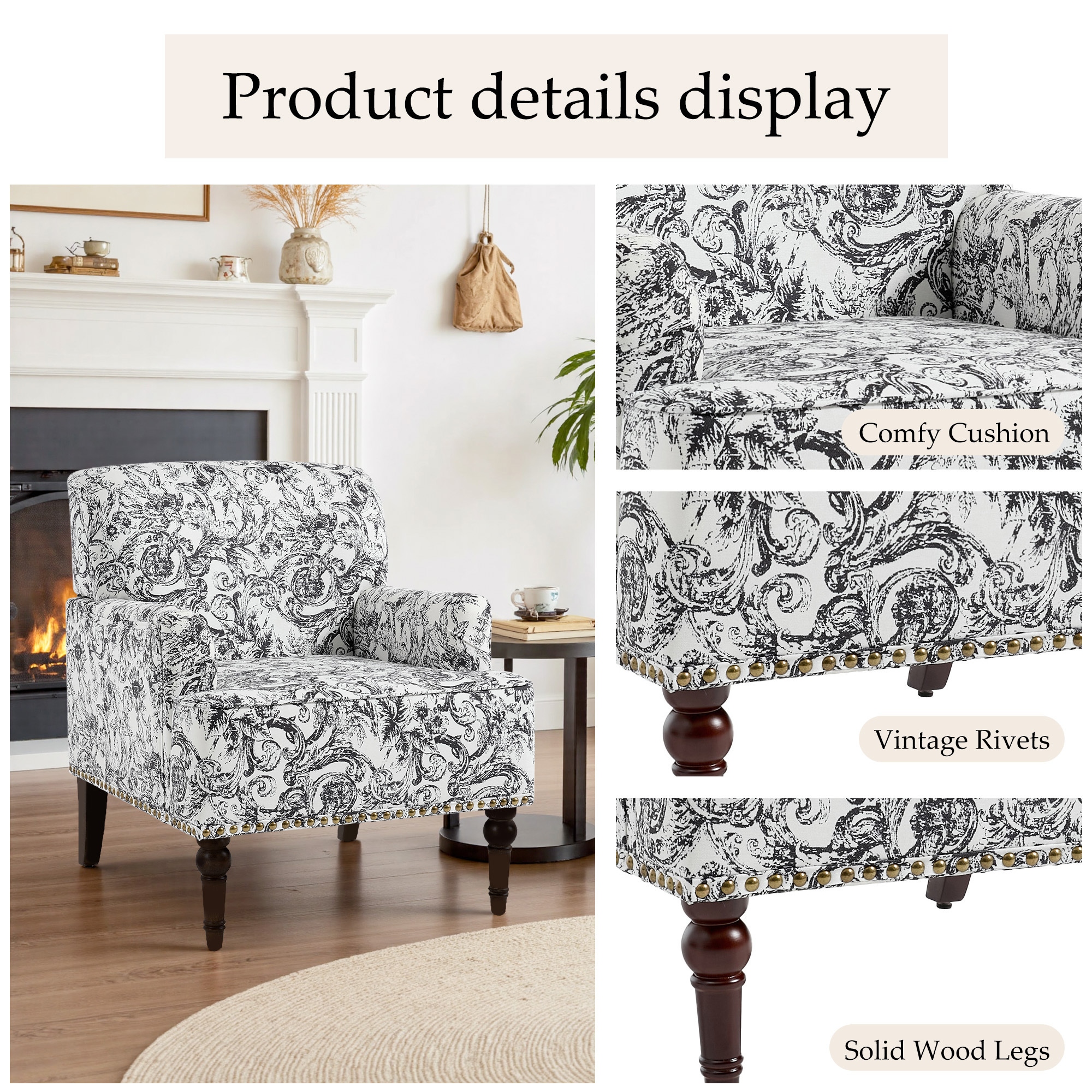 2 Set Upholstered Accent Chairs Nailhead Trim Armchairs