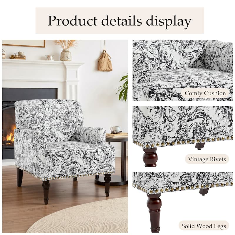 Linen Accent Chairs Nailhead Trim Armchairs with Wooden Legs