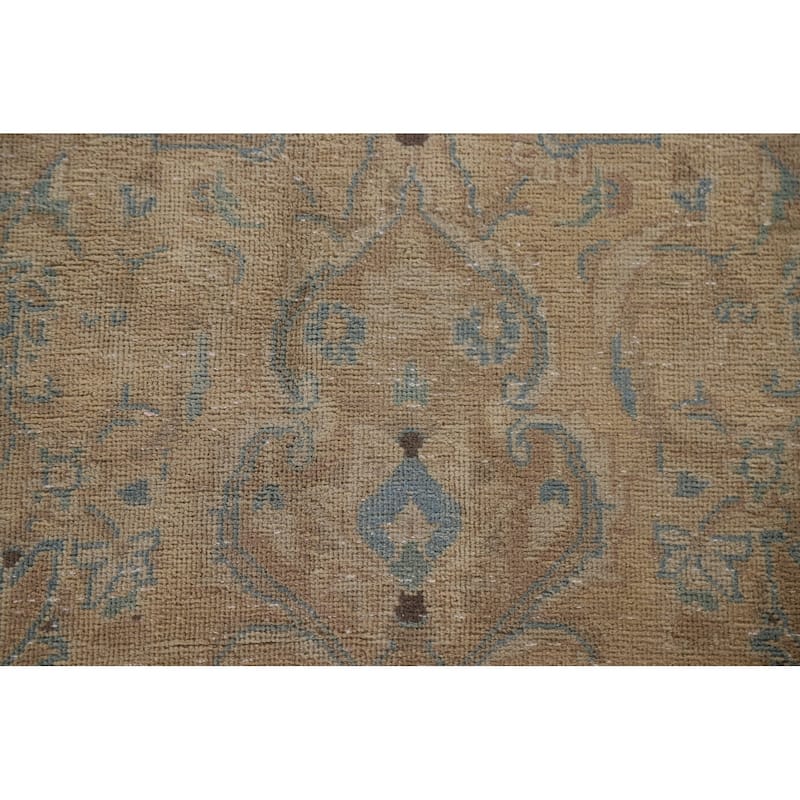 Hand Knotted Oriental 100% Wool Carpet Traditional Floral Beige & Ivories Kashan Area Rug - 10' 9'' X 7' 4''