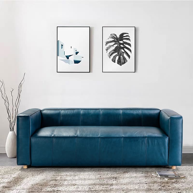 Donia Mid-Century Modern Leather 82" Curved Sofa with Wooden Legs by HULALA HOME