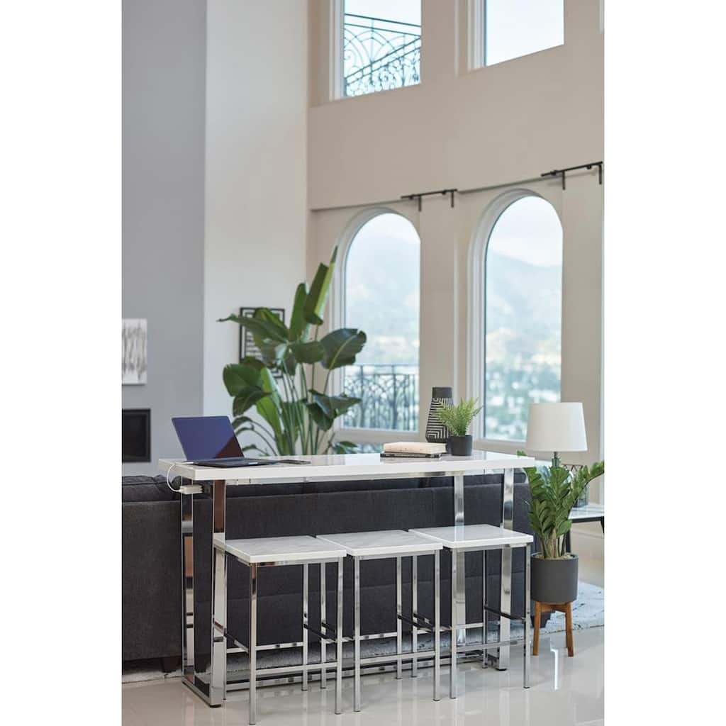 Ledesma White Marble 4-Piece Counter Height Dining Set