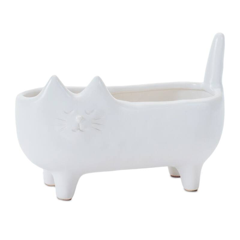 Solid Ceramic Cat Planters - 6.25" - Set of 2