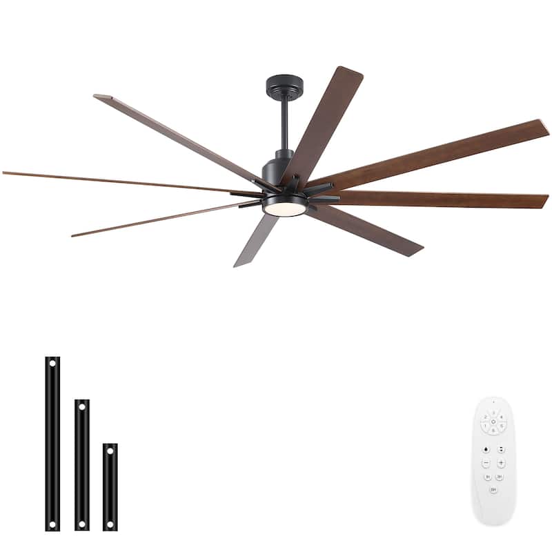 YUHAO 84 In. Indoor/Outdoor Modern Industrial Large Windmill Aluminum Blade Ceiling Fans With Lights, Quiet DC Motor and Remote
