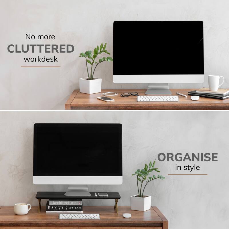 Jani Wood Monitor Stand Riser Desk - Ergonomic Design Stand, Desktop Organizer Table for Home, Office Workspace, Gaming Desk