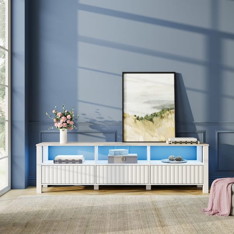 White TV Stand for 65-100 Inch TV with LED Light, Modern TV Console