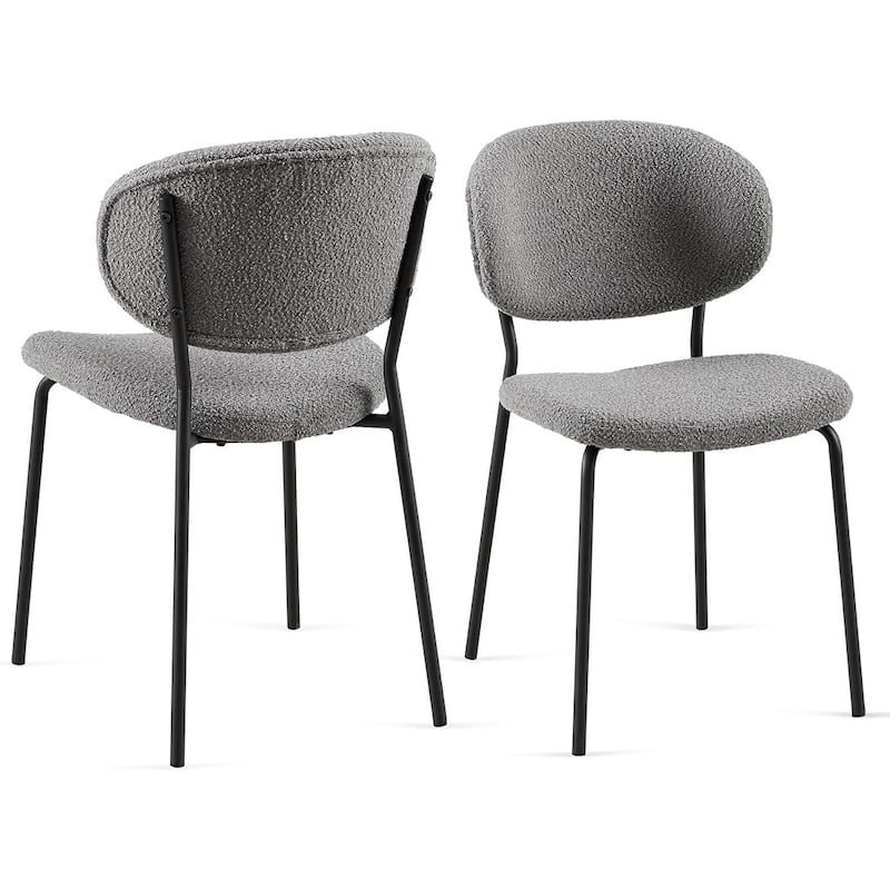 Howtai Round Kitchen Dining Chairs Upholstered,Metal Legs - 2 Chairs - Grey