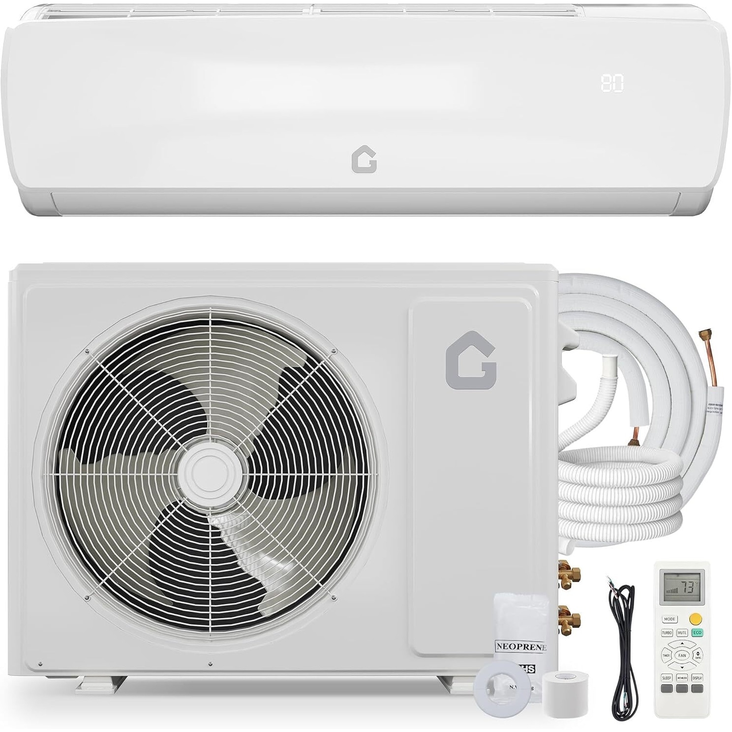 9,000 BTU Mini Split AC, with Heat Pump, 450 sq ft Coverage,115V