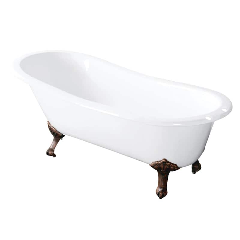 Kingston Brass Tazatina 57" Clawfoot Cast Iron Soaking Tub with - White / Naples Bronze