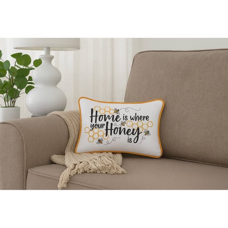 Home Is Where Your Honey Is Embroidered Throw Pillow, 9" x 12"