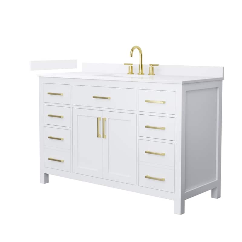 Wyndham Collection WCG2424-54S-QTZ-US3MXX Beckett 54" Free Standing - White / White Quartz Top / Brushed Gold Hardware