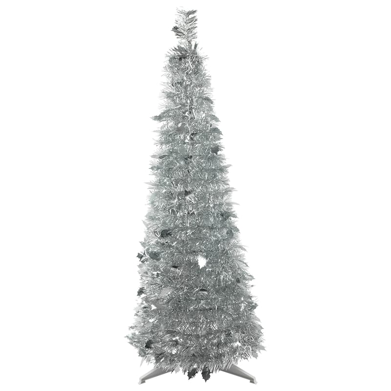 4' Tinsel Pop-Up Artificial Christmas Tree Unlit - Silver Light