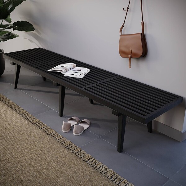 72 Solid Wood Entryway Bench Rubberwood Platform Vanity Bench with Slatted Design On Sale Bed Bath Beyond 9251737