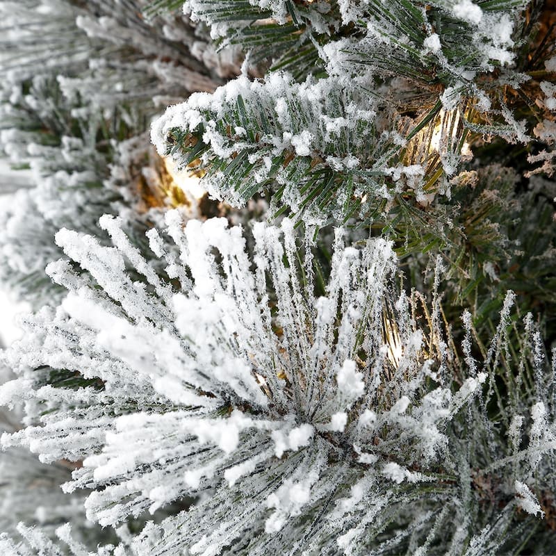 Puleo International 7.5' Pre-lit Flocked Christmas Portland Pine Tree