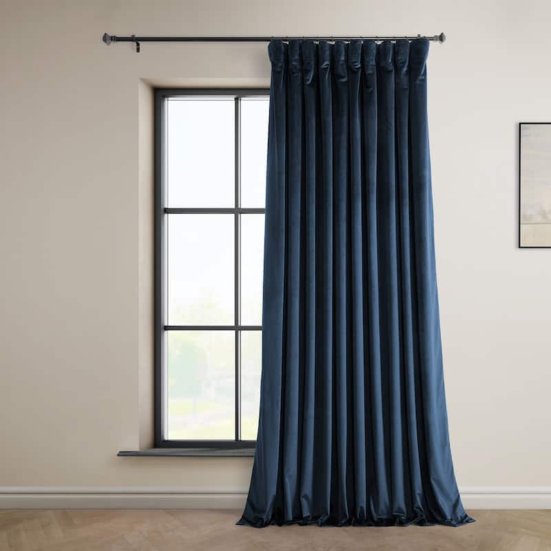 Exclusive Fabrics Heritage Plush Velvet Room Darkening Curtain (1 Panel) - Luxurious Single Drapery for Enhanced Room Darkening - 100 X 96 - Eternal Blue
