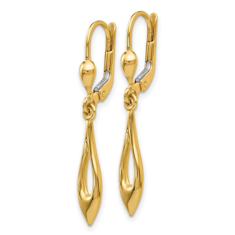 Curata 14k Yellow Gold 36x5mm Polished Open Marquise Dangle Lever back Earrings
