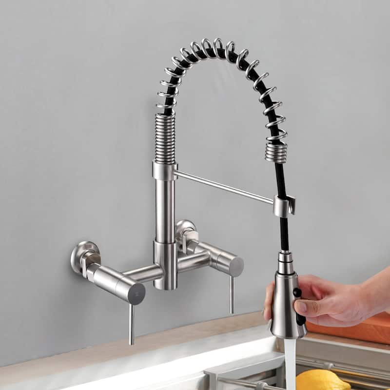 Dornberg Wall Mounted Pull Down Bridge Kitchen Faucet