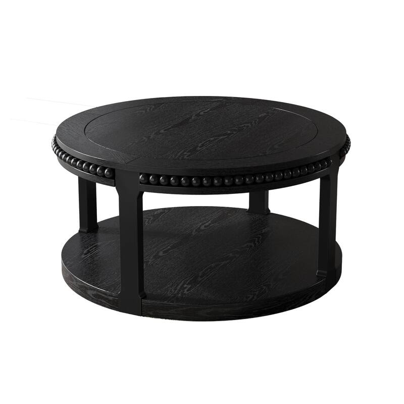 Round Wood Coffee Table Sofa Table with Two-Tier Thickened Top, Accent Table End Table with Solid Wood Legs