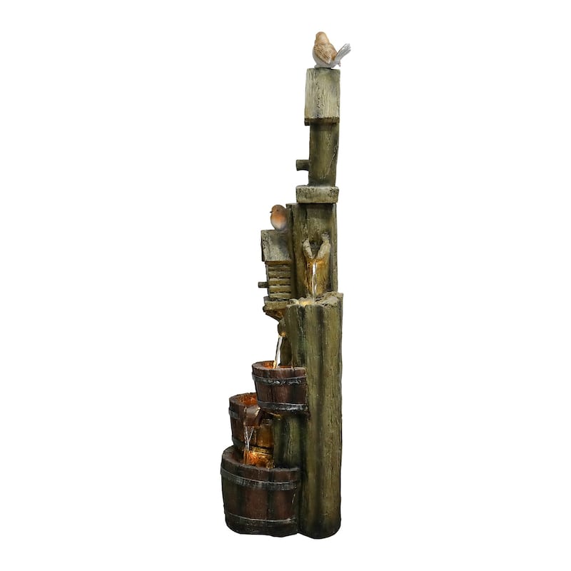 39.3in Outdoor Water Fountain w/LED Lights, Birdhouse Garden Fountain