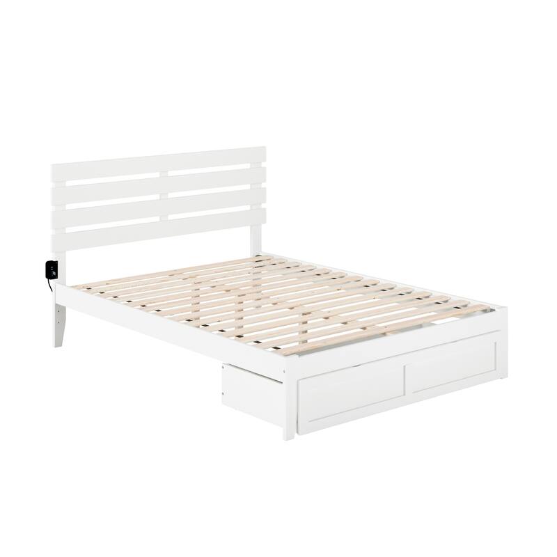 Bed with Foot Drawer & USB Charger - Modern Design, Slat Kit, No Foundation Needed