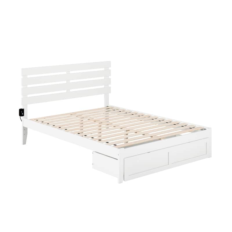 Bed with Storage & USB Charger - Modern Design, No Box Spring Needed - White