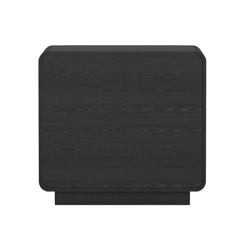 Modern Nightstand with 2 Drawers Wood Grain Texture Metal Pulls