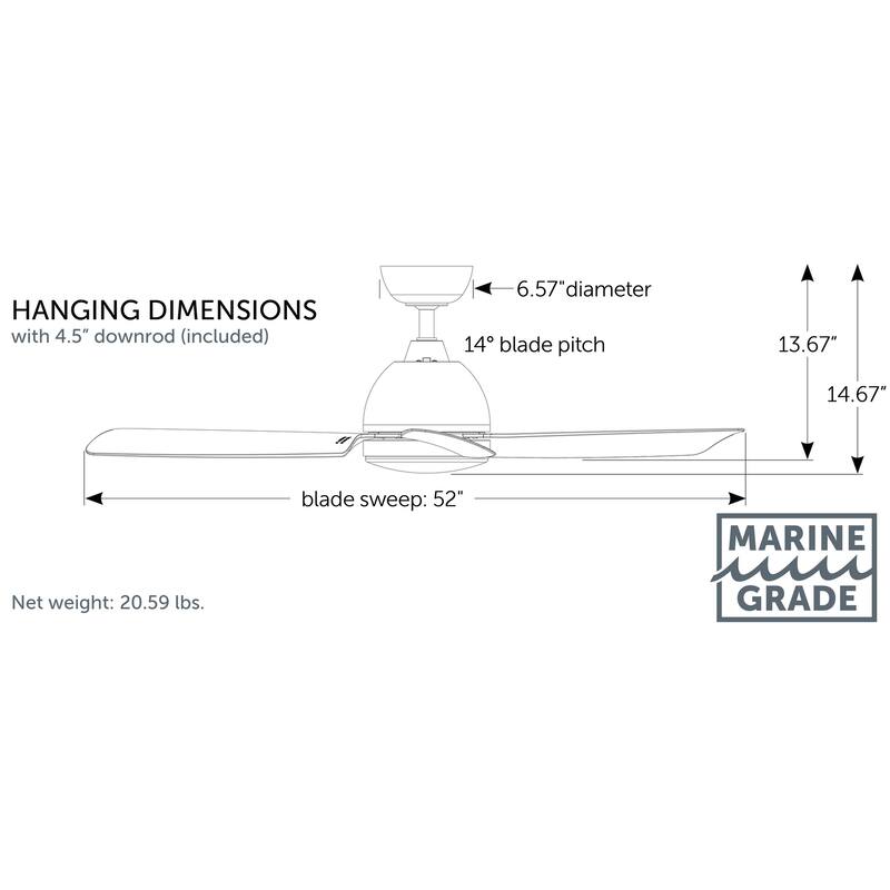 Fanimation Starboard L 52 inch Indoor/Outdoor Marine Grade Ceiling fan with LED CCT Select Light Kit