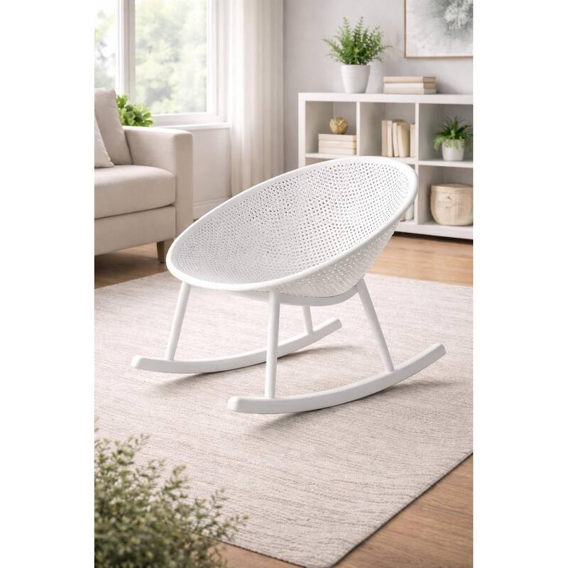 Patio Rocking Chairs | Oval Egg Shaped Lounge Rocker | All Weather Plastic | Modern Accent Side Chair for Indoor or Outdoor Use