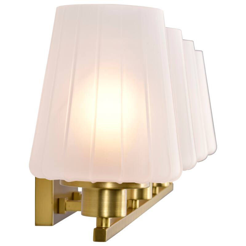 Lune 4 Light Vanity Vintage Brass Finish Etched White Glass - Vintage Brass