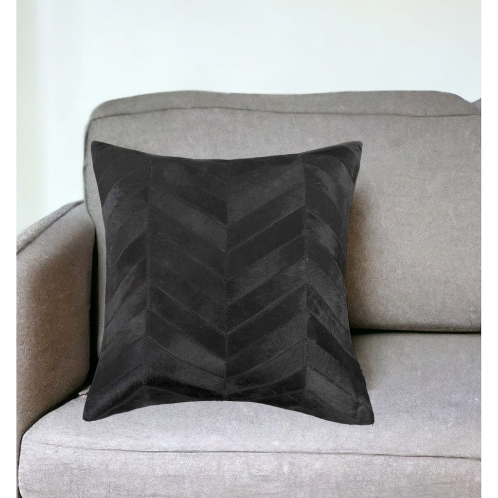 18" Black Cowhide Throw Pillow