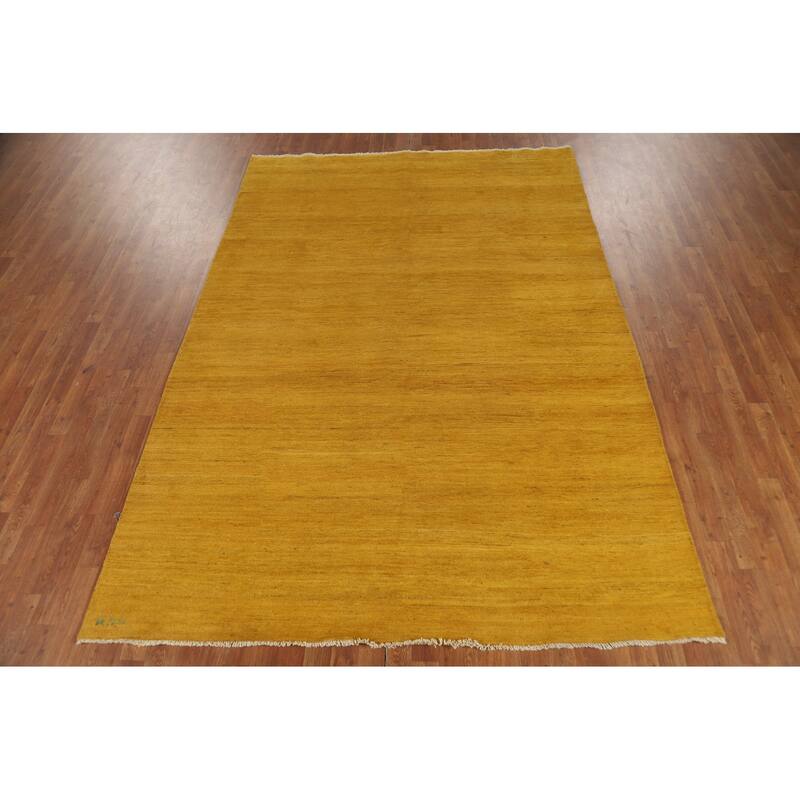 Modern Yellow Gabbeh Oriental Area Rug Tribal Hand-Knotted Wool Carpet - 6'6" x 9'6"