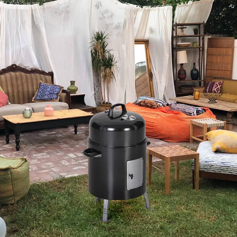 17" 2-In-1 Charcoal Patio Smoker & Grill with Built-in Thermometer