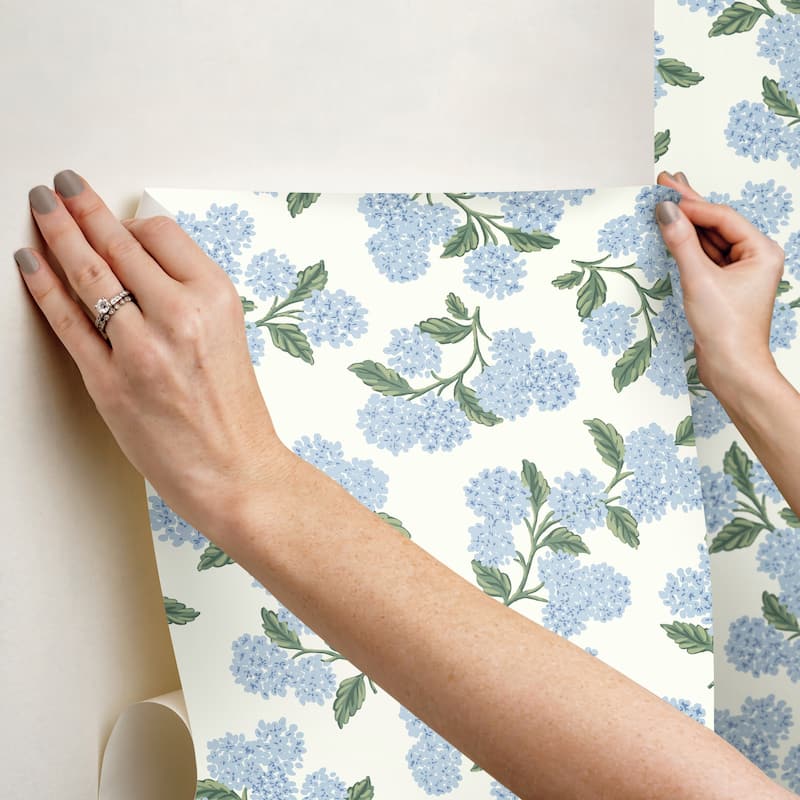 Rifle Paper Co. Hydrangea Blue and White Peel and Stick Wallpaper