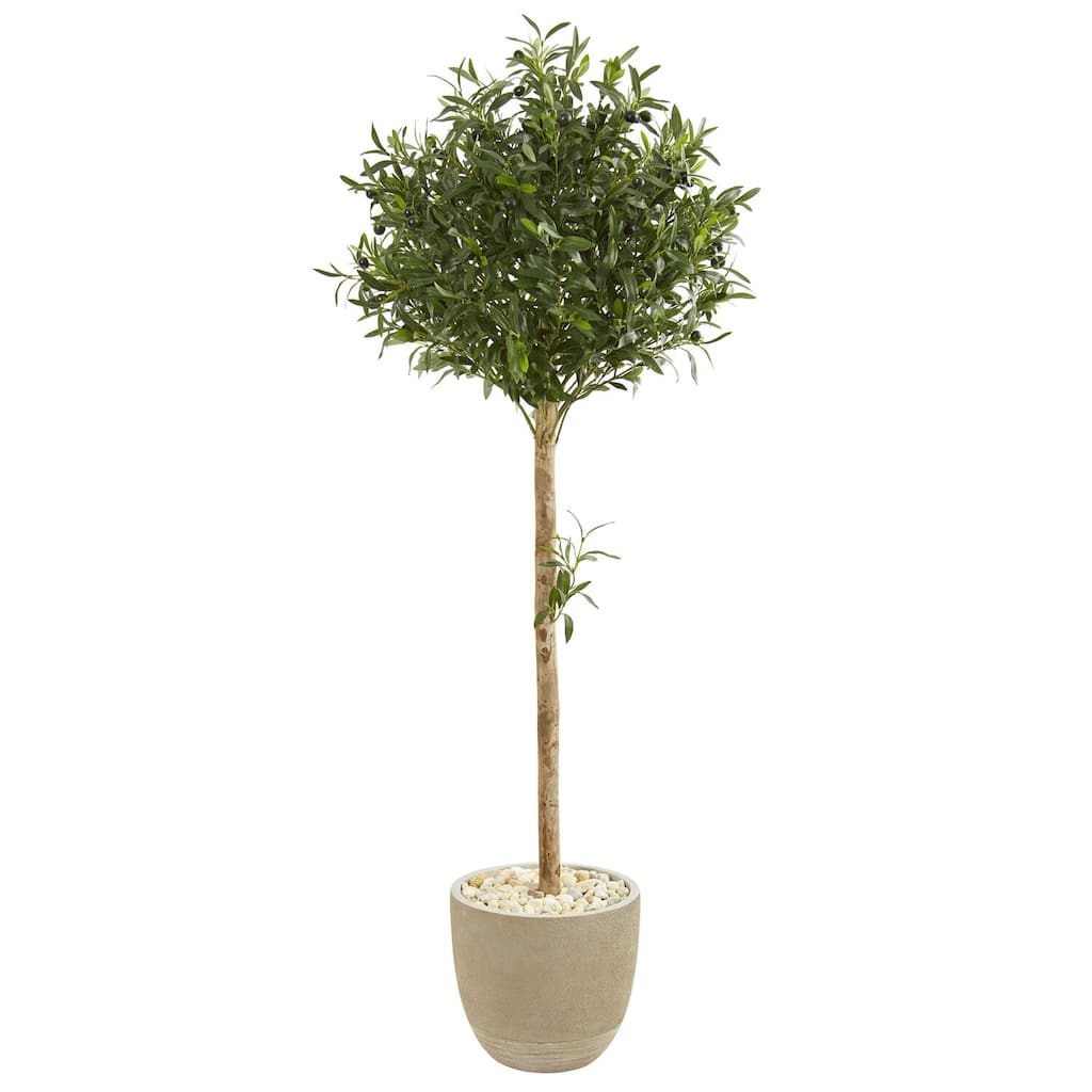 Artificial Olive Tree Topiary 5ft Indoor Outdoor Plant in Planter - Green - 51-60 Inches