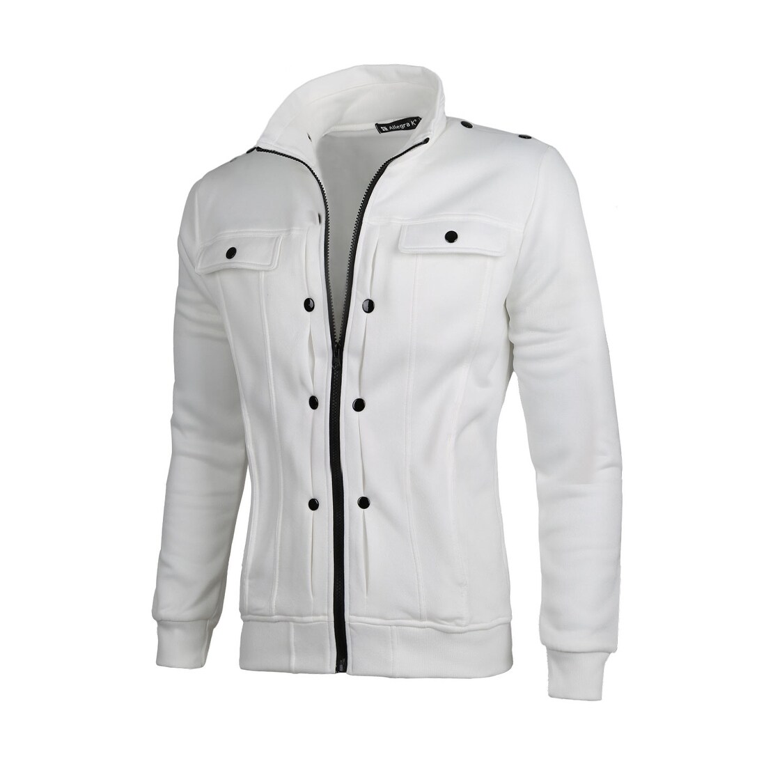 Shop W70 Men Casual Solid Slim Fit Pocket Zipper Stand Collar Long