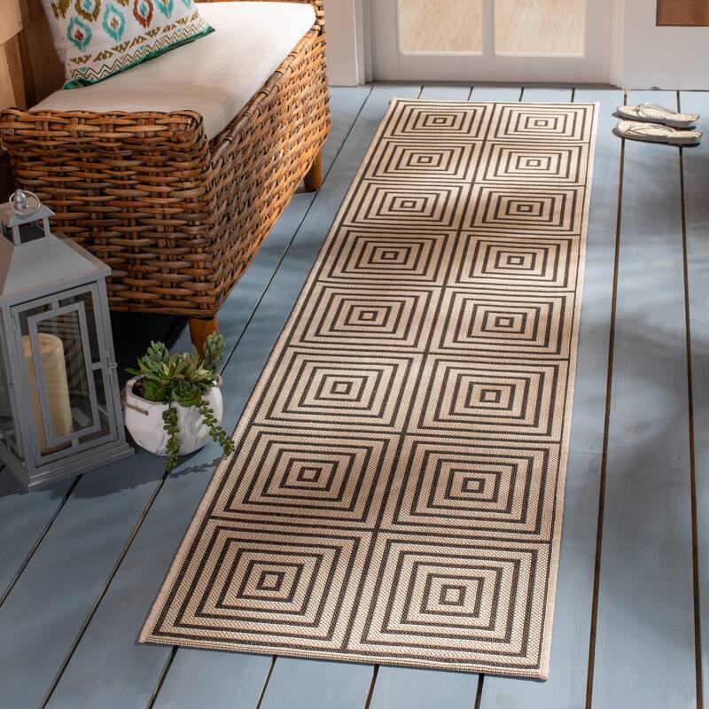 SAFAVIEH Beach House Indoor/ Outdoor Waterproof Patio Backyard Rug - 2'2" x 8' Runner - Creme/Brown