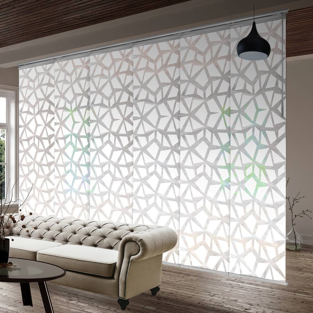 InStyleDesign - Geometric White 6-Panel Single Rail Panel Track Extendable 70"-130"W, Panel width 23.5"