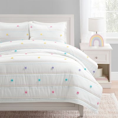 Lush Decor Rainbow Pom Pom And Stripes Quilt
