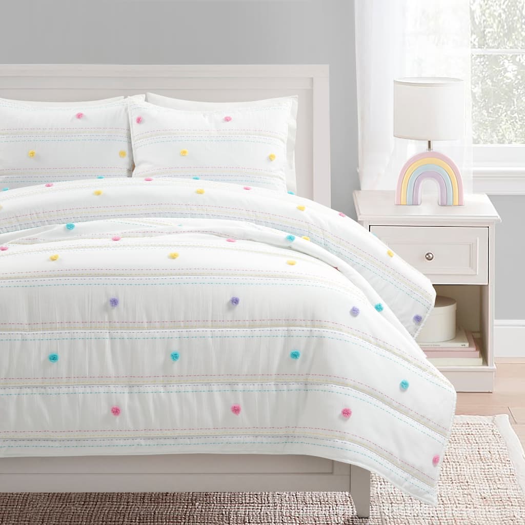 Lush Decor Rainbow Pom Pom And Stripes Quilt