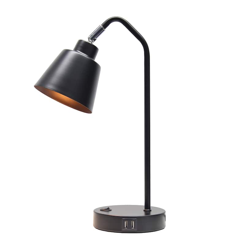 Modern Adjustable Metal Desk Lamp with USB Charging Port in Multiple Colors - 7.8" (L) x 5.6" (W) x 16" (H) - Black