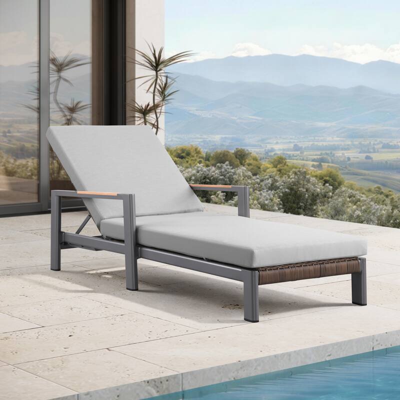 Arlo Teak & Wicker Aluminum Dual-Use Outdoor Chaise Lounge (Set of 2)